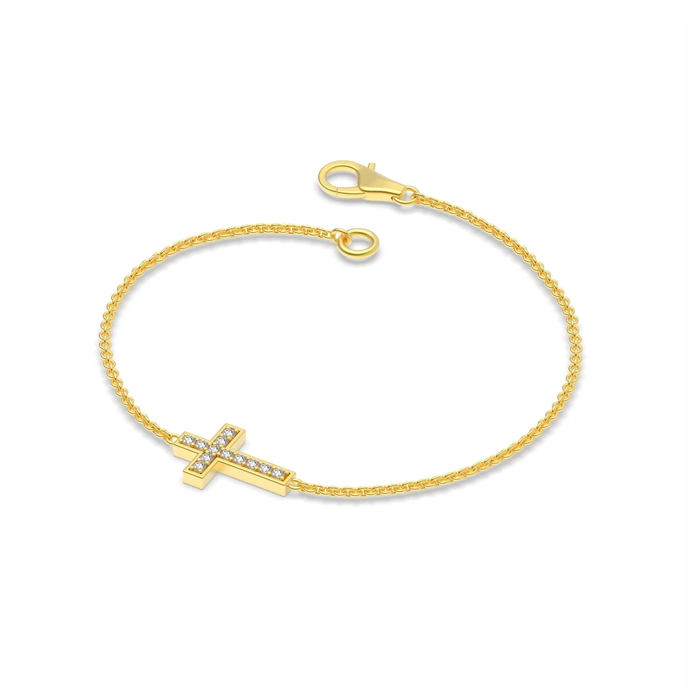 Pave Setting Yellow Gold Cross Friendship Bracelets