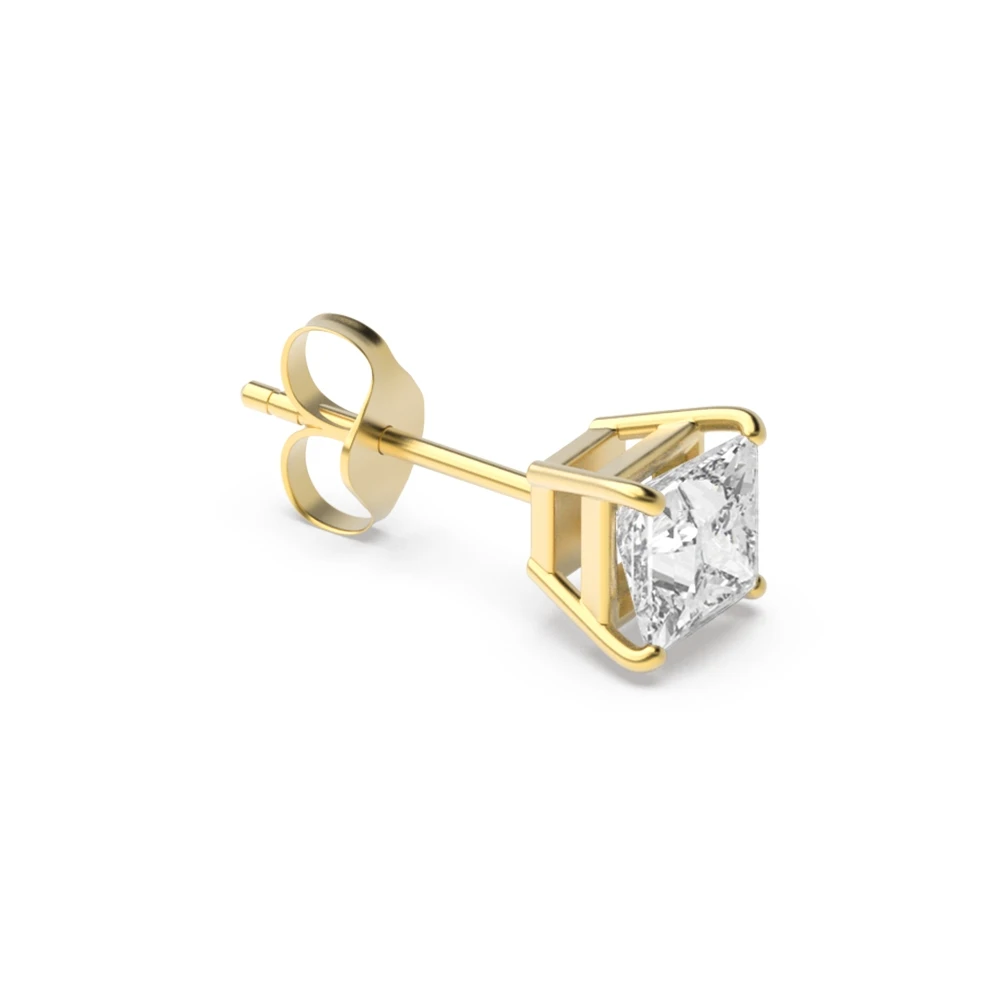 4 Prong Yellow Gold Square Single Earring