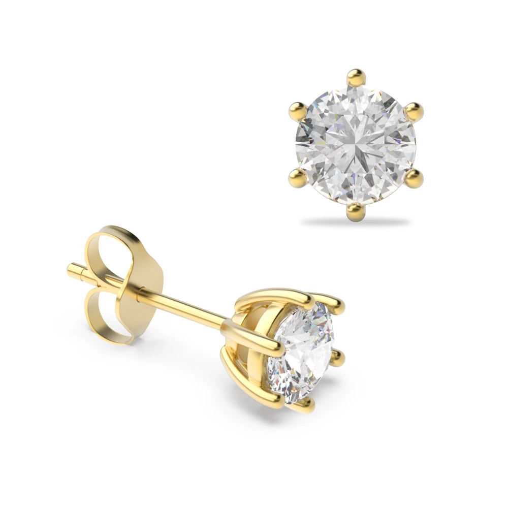 6 Prong Yellow Gold Promise Stud Earrings