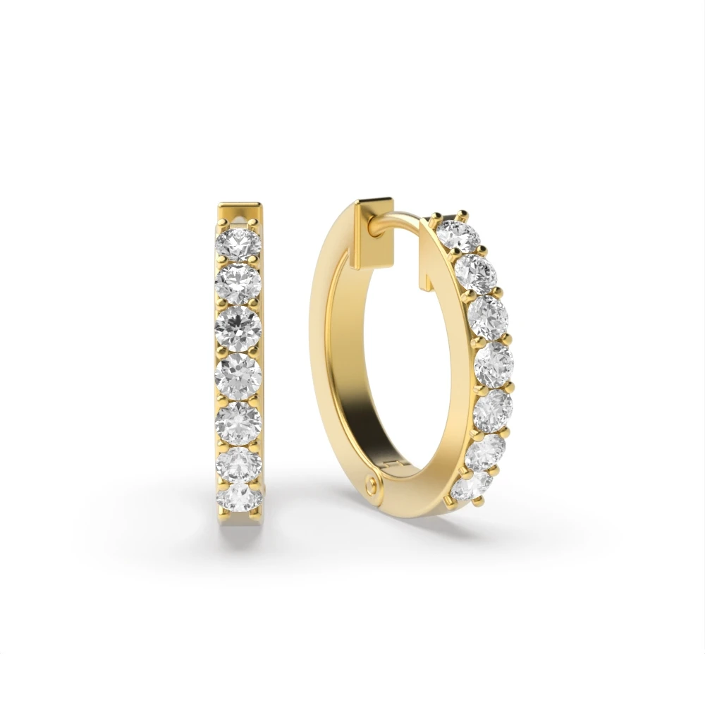 Pave Setting Yellow Gold Classic Hoop Earrings