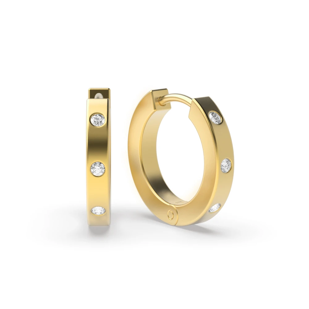 Flush Setting Yellow Gold Petit Hoop Earrings