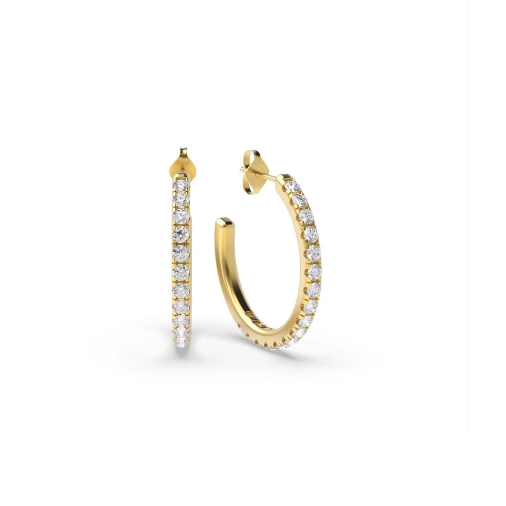 4 Prong Yellow Gold Delicate open end Hoop Earrings