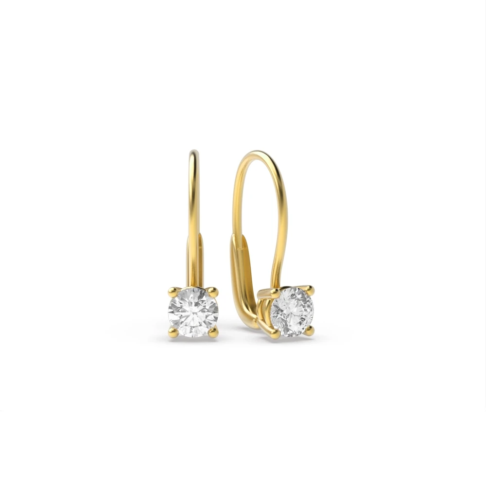 4 Prong Yellow Gold Leverback dangle Drop Earrings