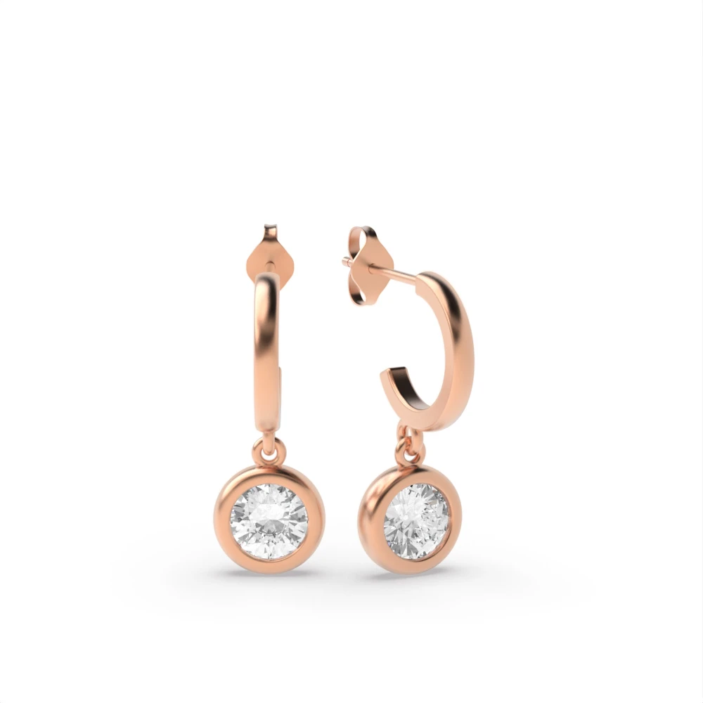 Bezel Setting Rose Gold Huggies Drop Earrings