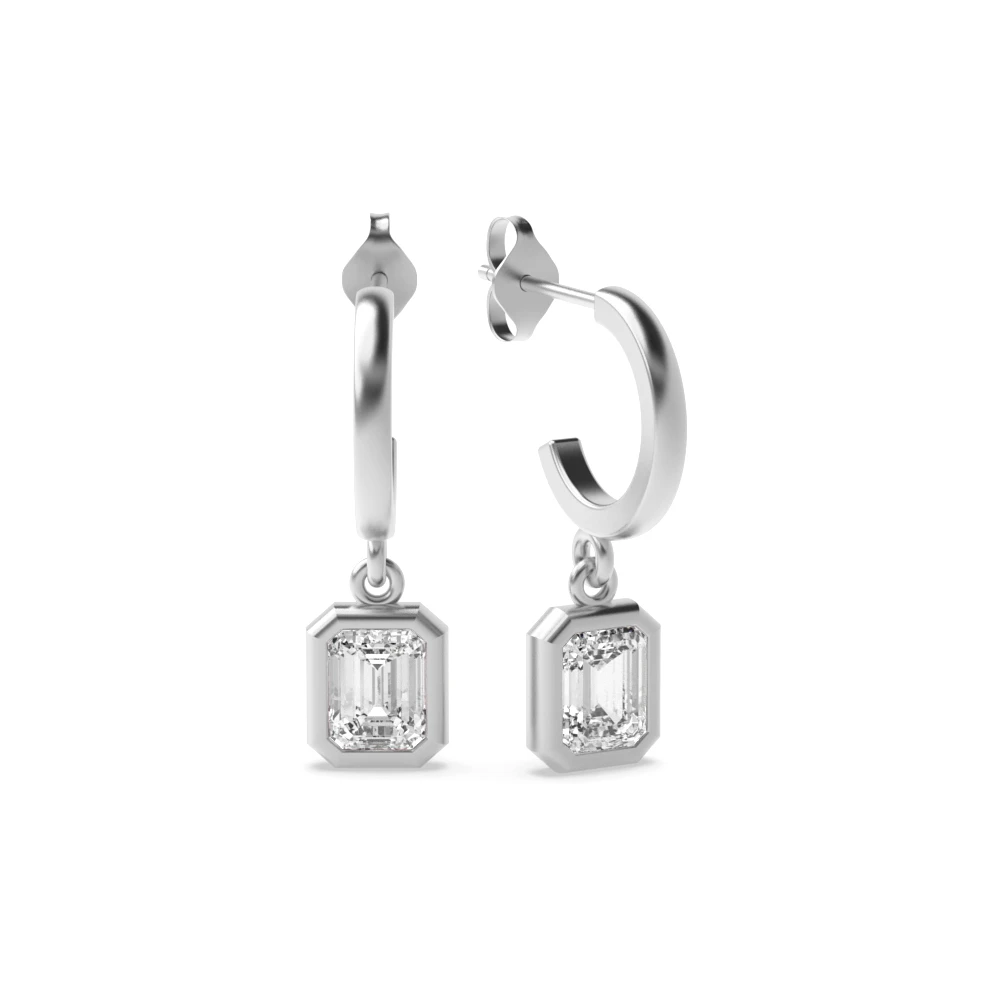 Bezel Setting Huggies Drop Earrings