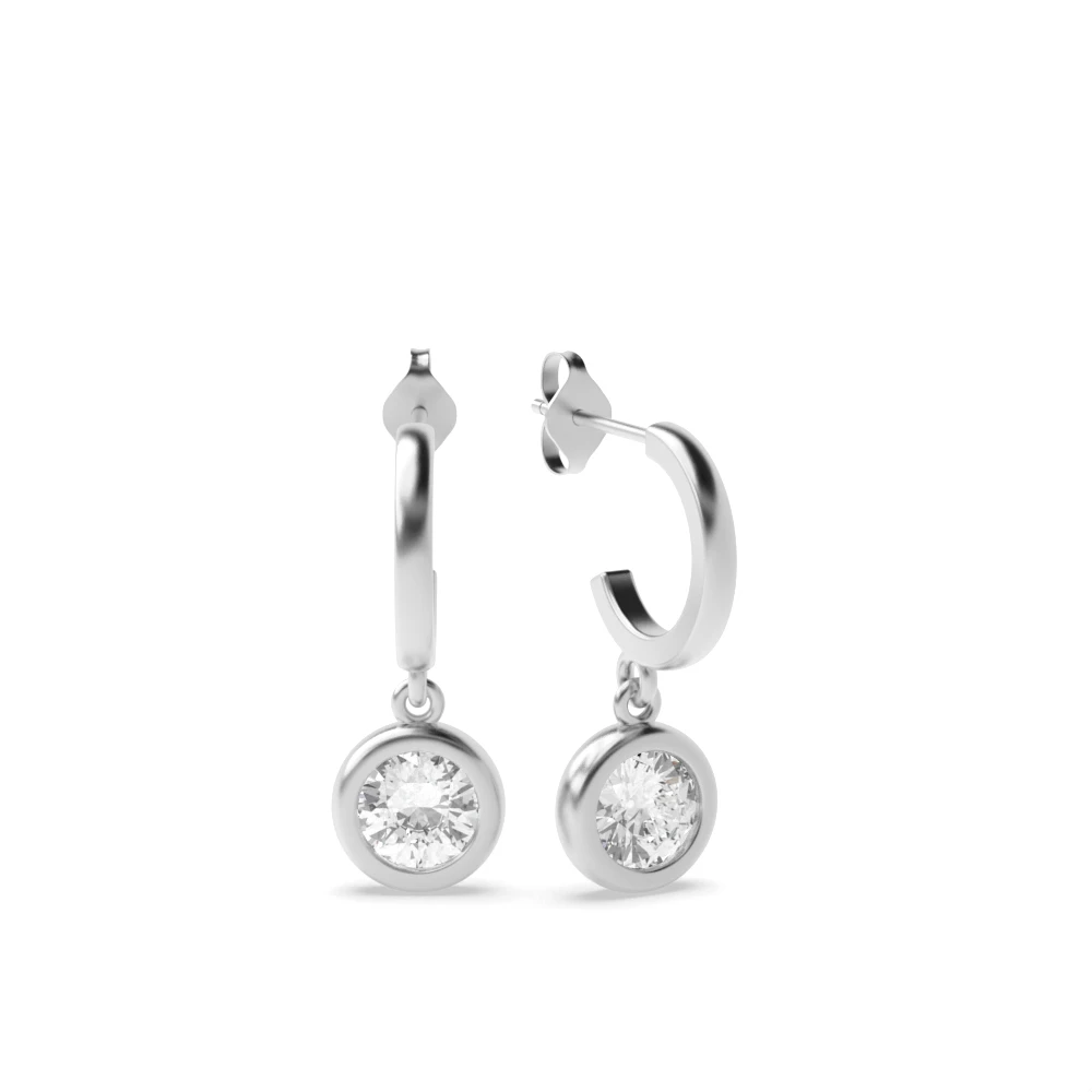 Bezel Setting Platinum Huggies Drop Earrings