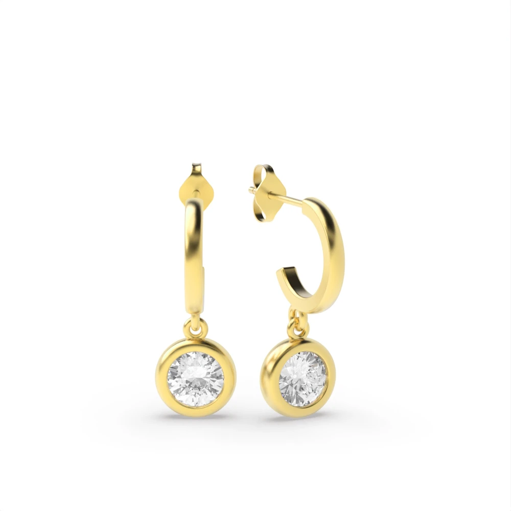 Bezel Setting Yellow Gold Huggies Drop Earrings