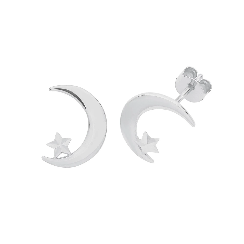 Sterling Silver Moon star Plain Gold Earrings