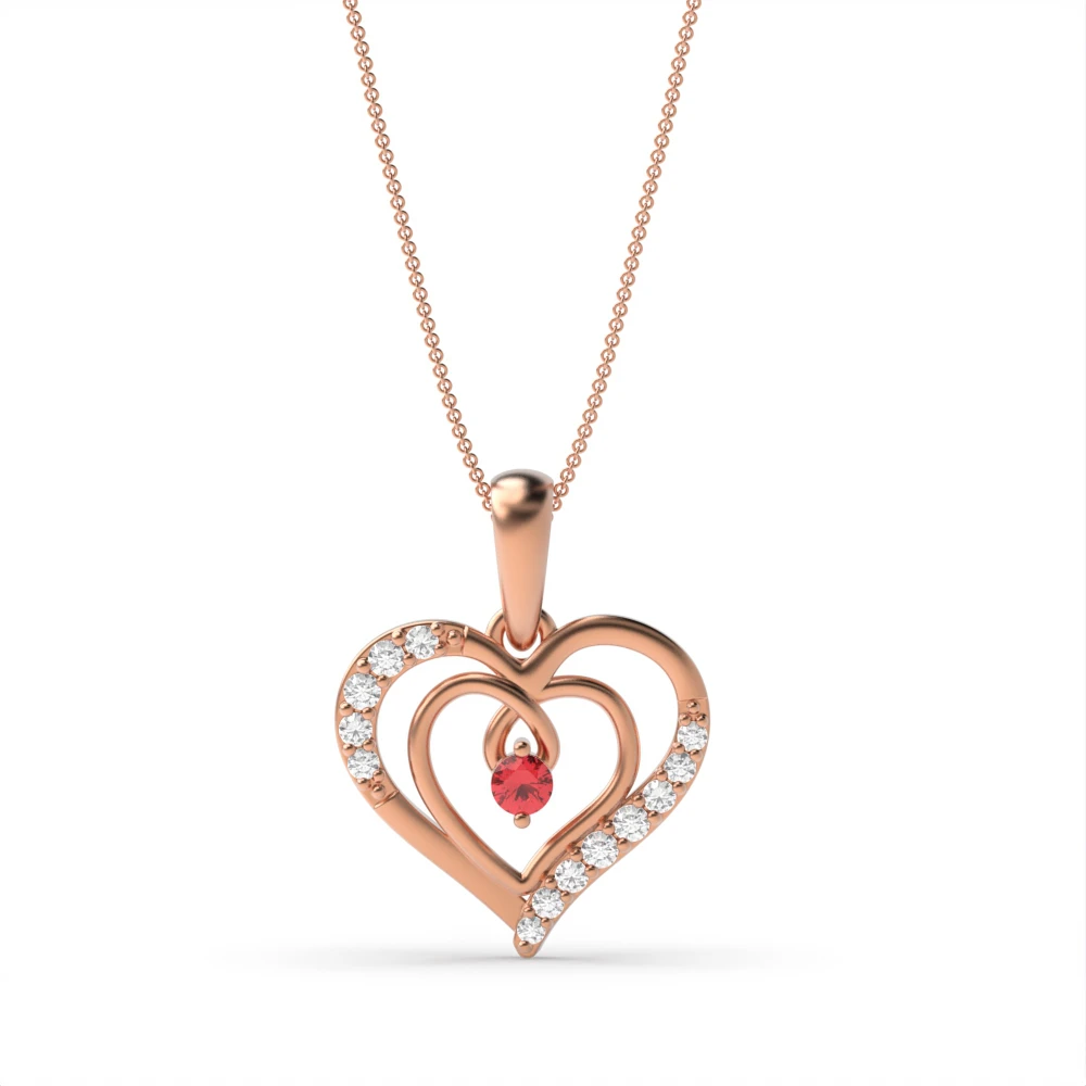 4 Prong Rose Gold Accented diamond Heart Pendant Necklaces