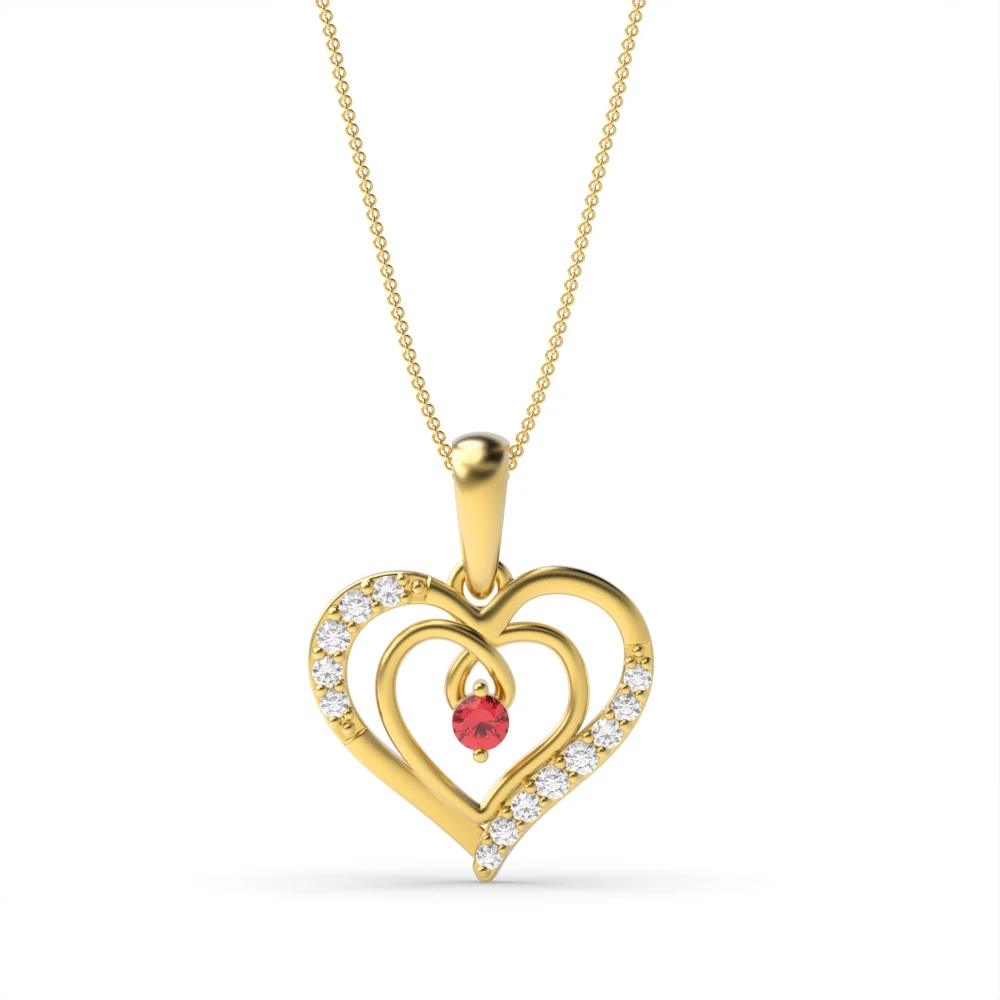 4 Prong Yellow Gold Accented diamond Heart Pendant Necklaces