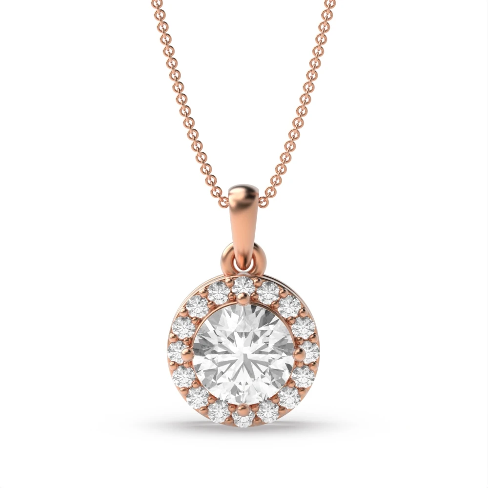 4 Prong Rose Gold Elegant Halo Pendant Necklaces