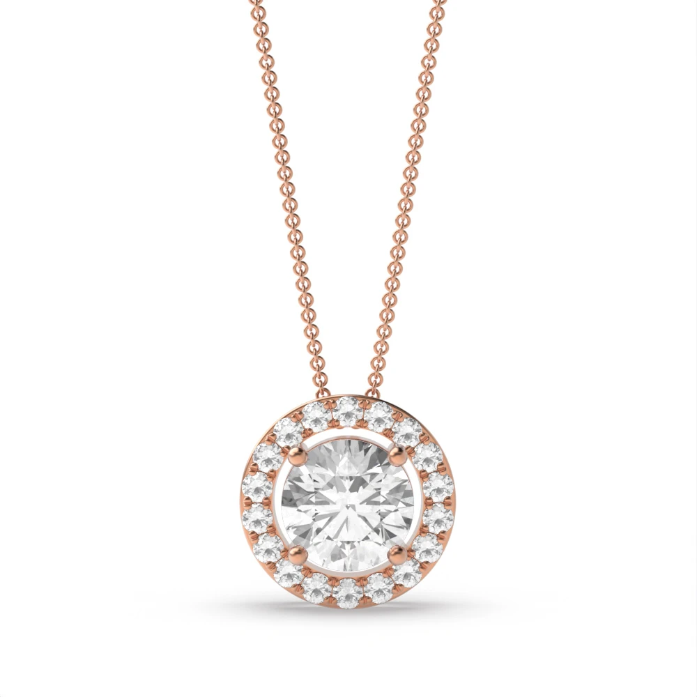 4 Prong Rose Gold Sliding Halo Pendant Necklaces