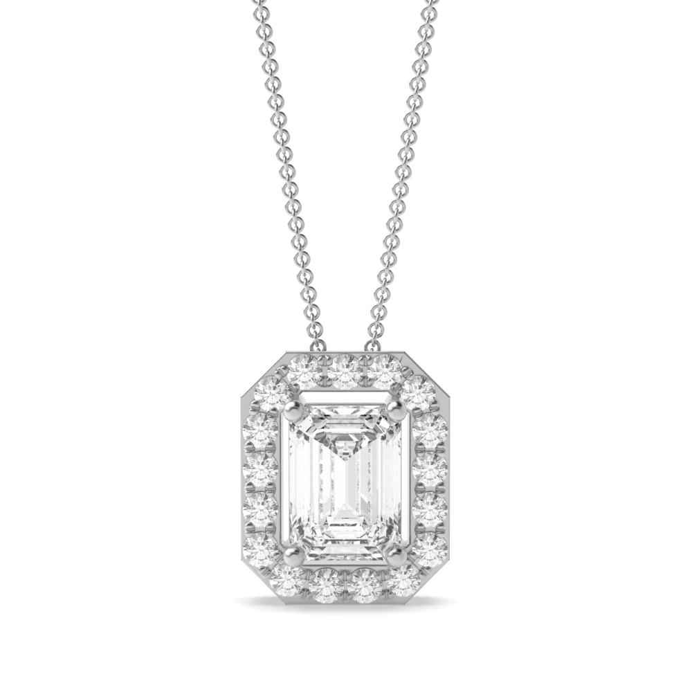 4 Prong Sliding Halo Pendant Necklaces