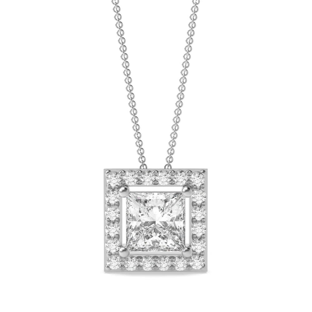 4 Prong Sliding Halo Pendant Necklaces