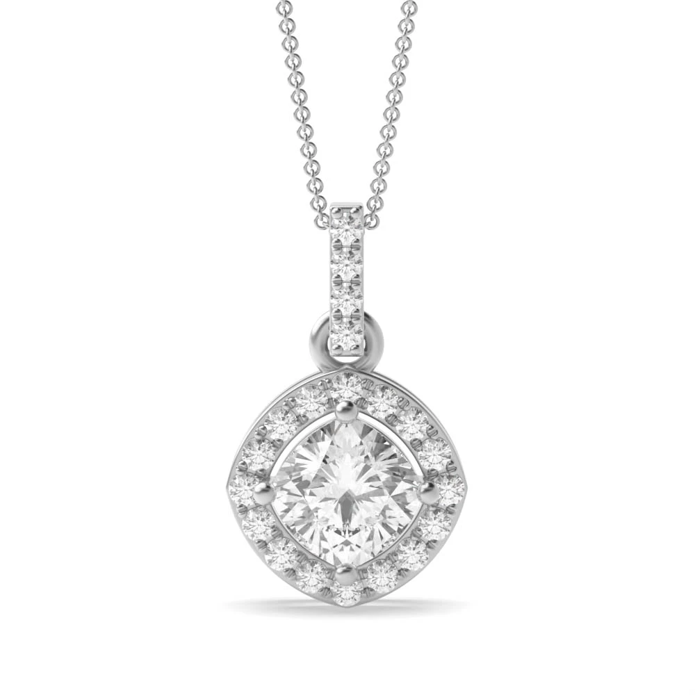 4 Prong Dangling Halo Pendant Necklaces