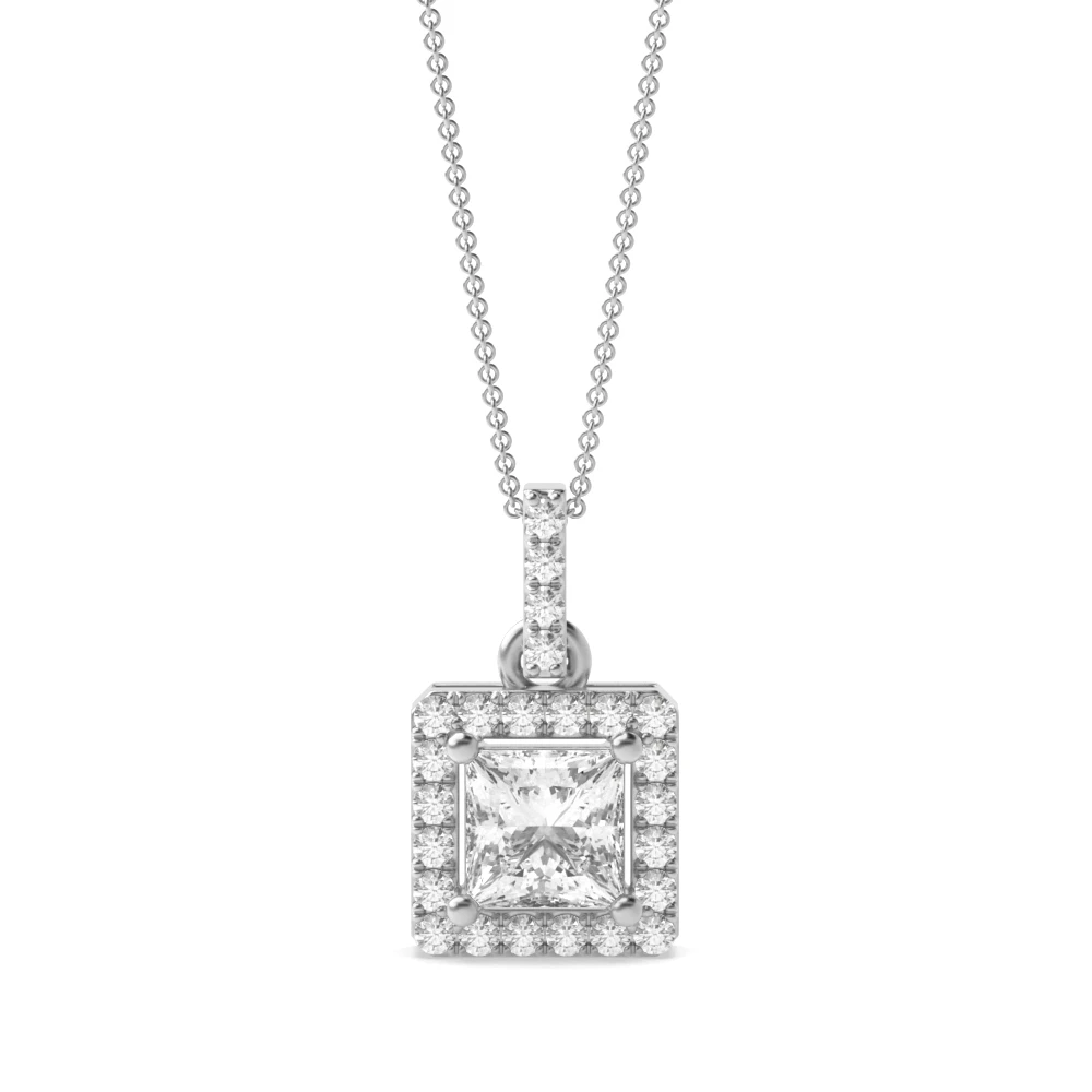 4 Prong Dangling Halo Pendant Necklaces