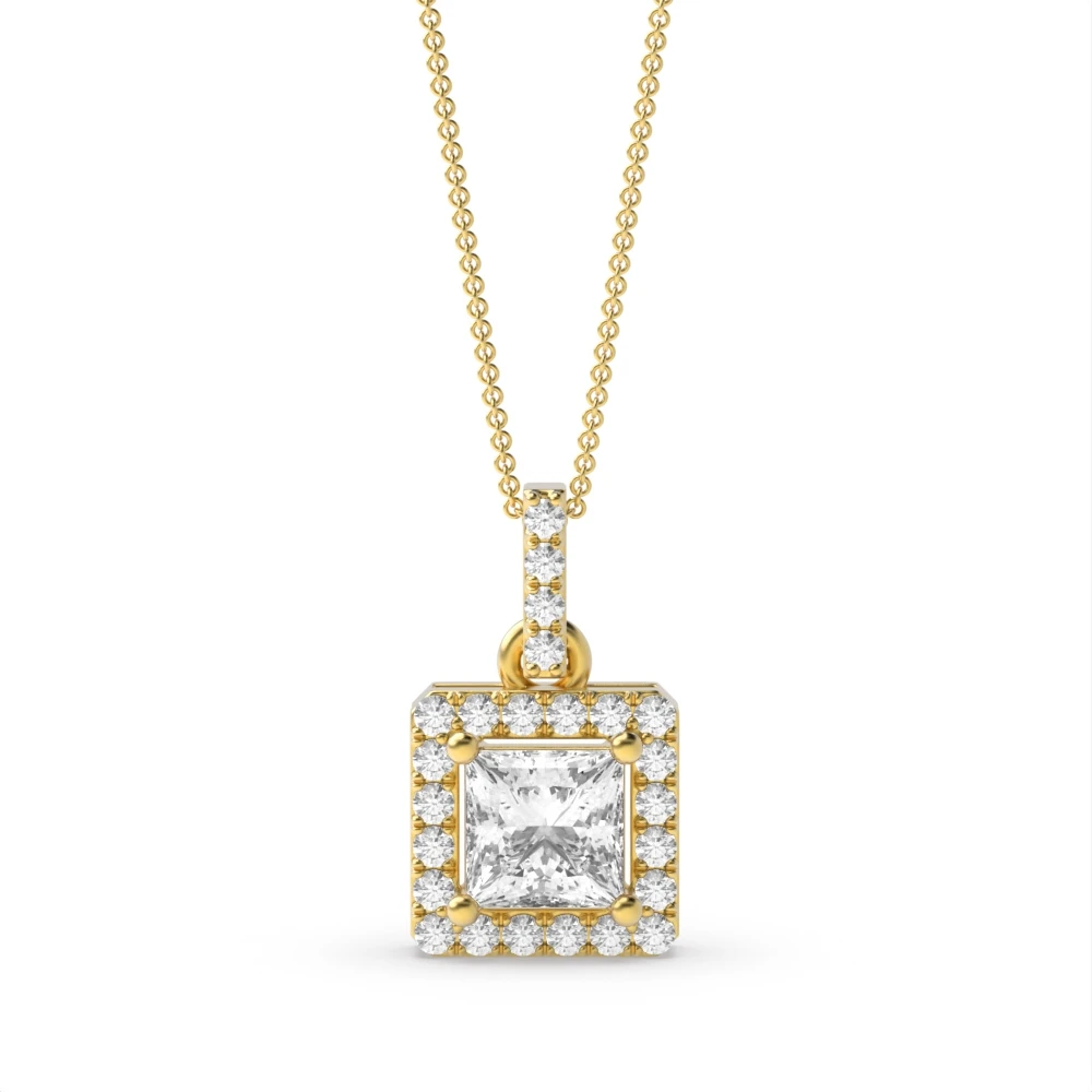 4 Prong Yellow Gold Dangling Halo Pendant Necklaces
