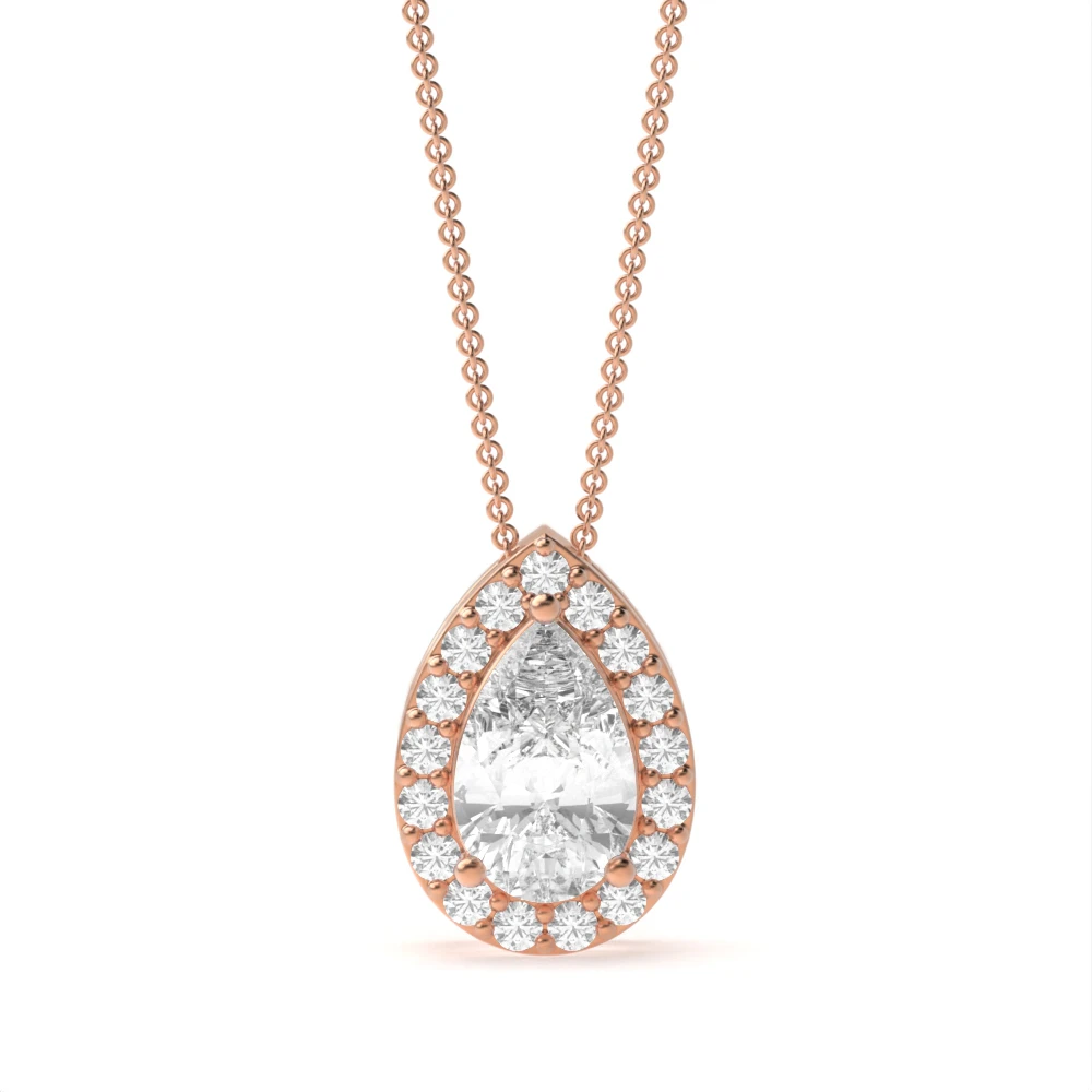 3 Prong Rose Gold Elegant Halo Pendant Necklaces