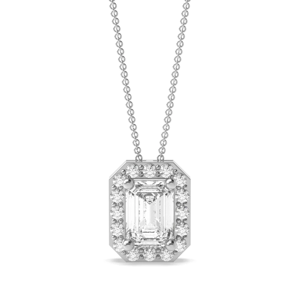 3 Prong Elegant Halo Pendant Necklaces