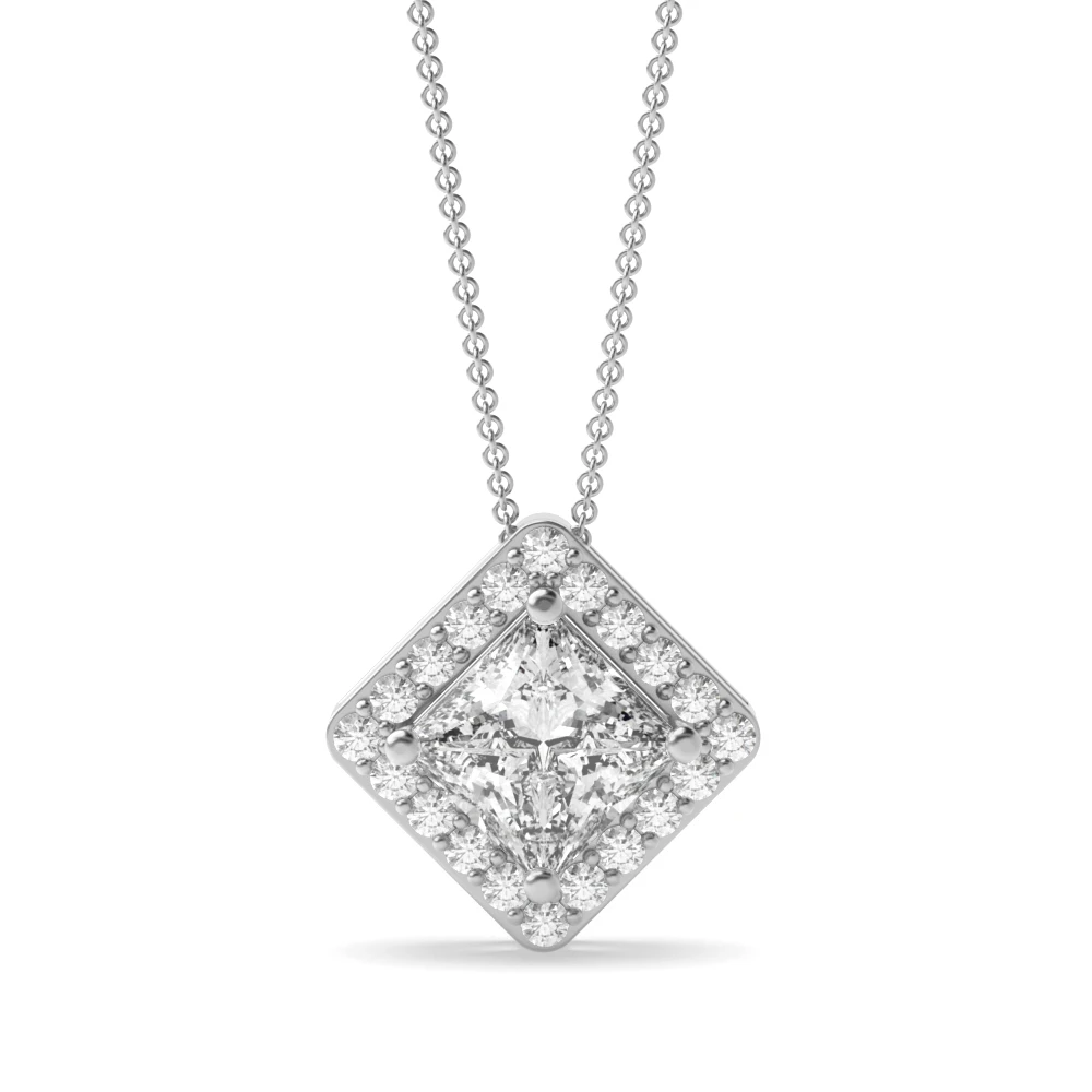 3 Prong Elegant Halo Pendant Necklaces