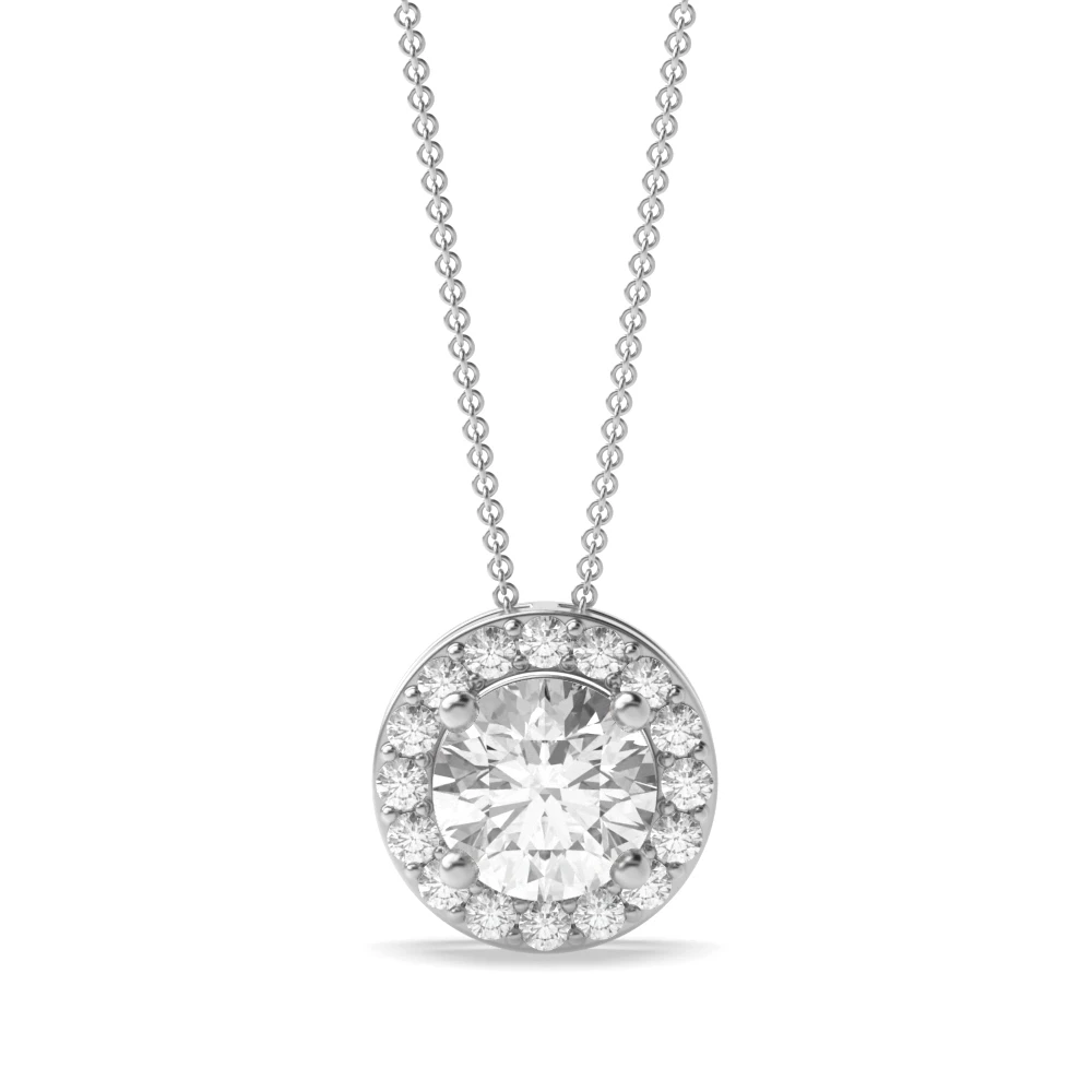 3 Prong Elegant Halo Pendant Necklaces