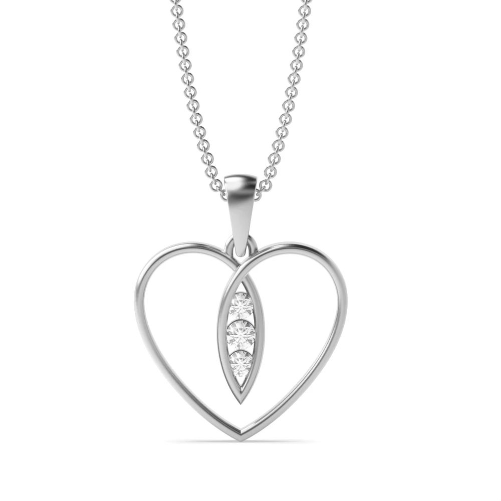 Channel Setting Sterling Silver Three stone Heart Pendant Necklaces