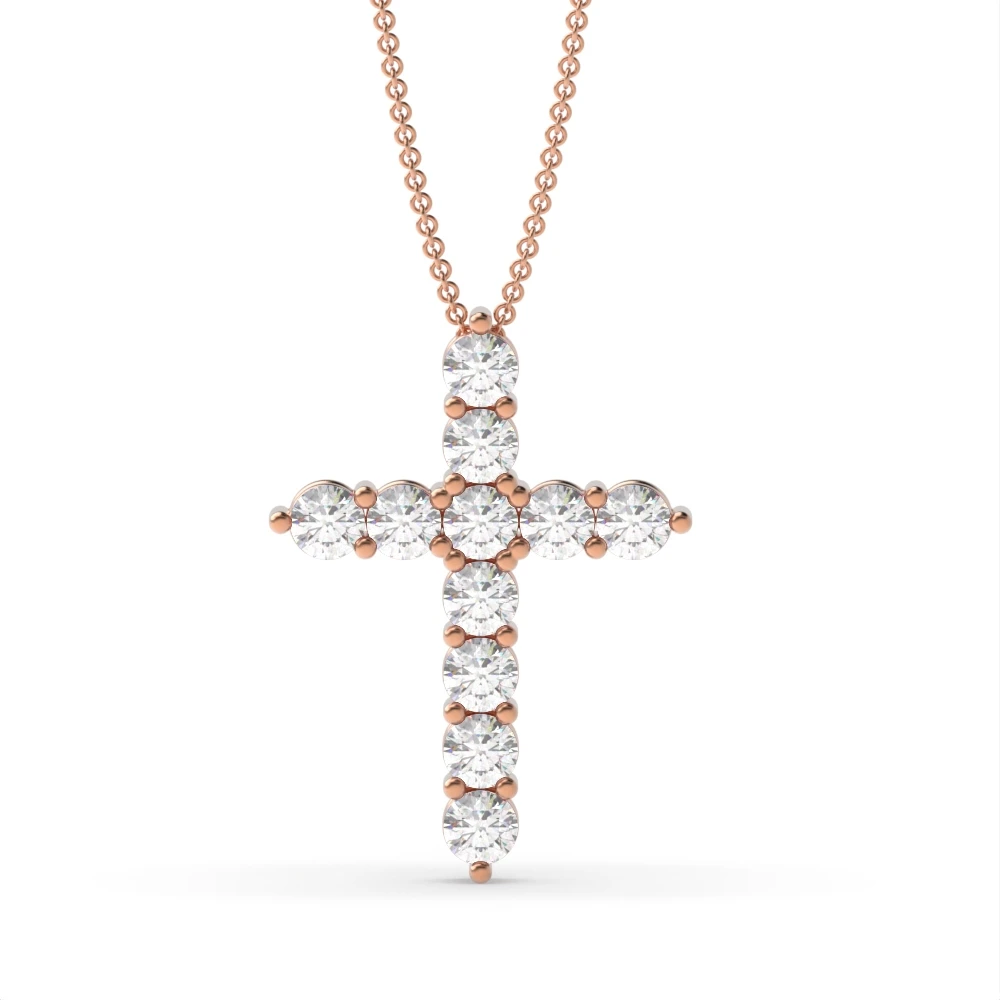 4 Prong Rose Gold Classic Cross Pendant Necklaces