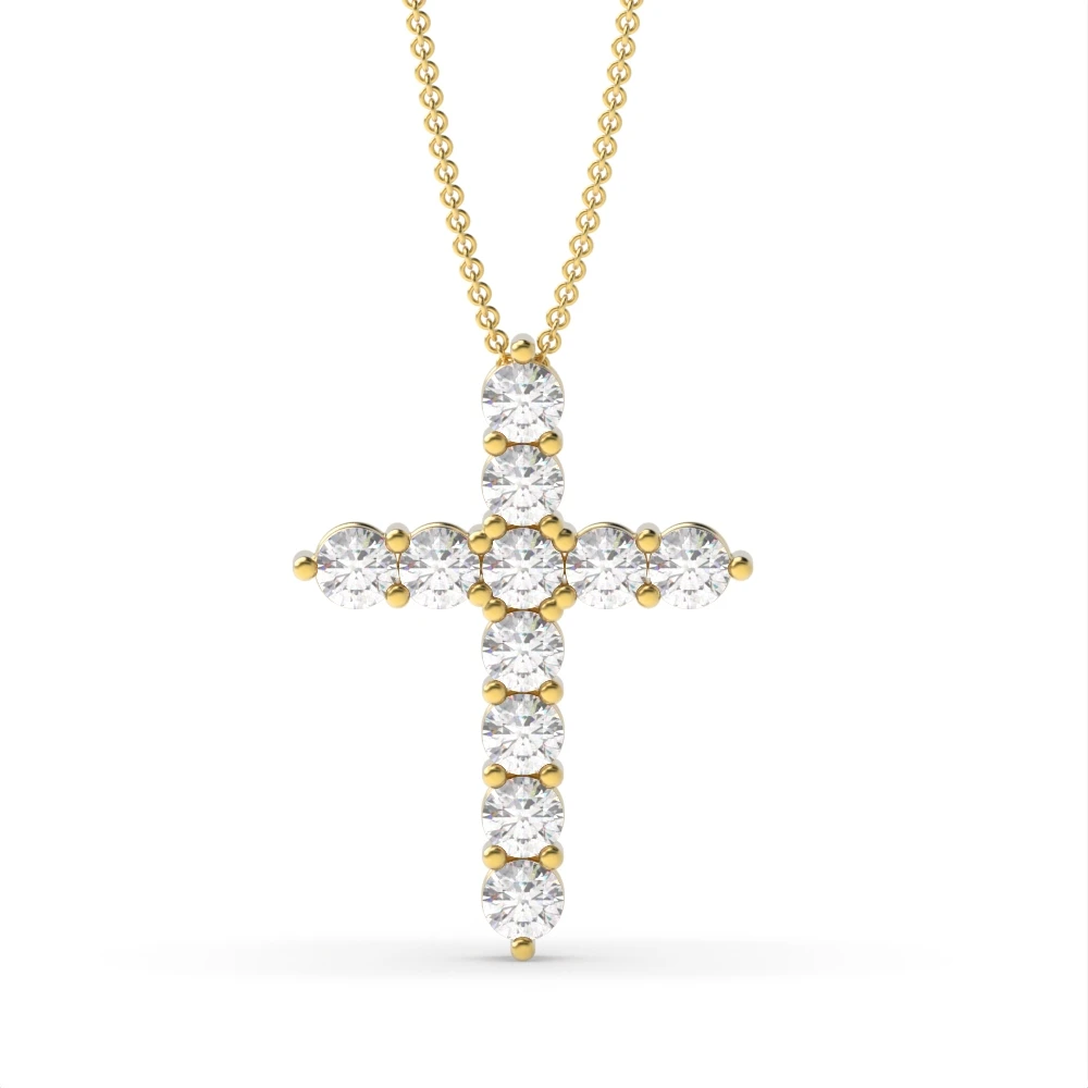 4 Prong Yellow Gold Classic Cross Pendant Necklaces