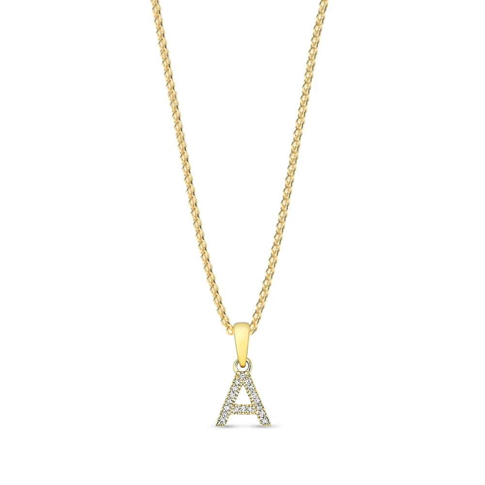 4 Prong Yellow Gold Letter a initial Initial Pendant Necklaces