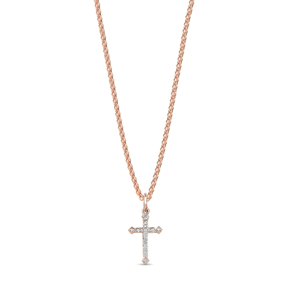 4 Prong Rose Gold Designer shine Cross Pendant Necklaces