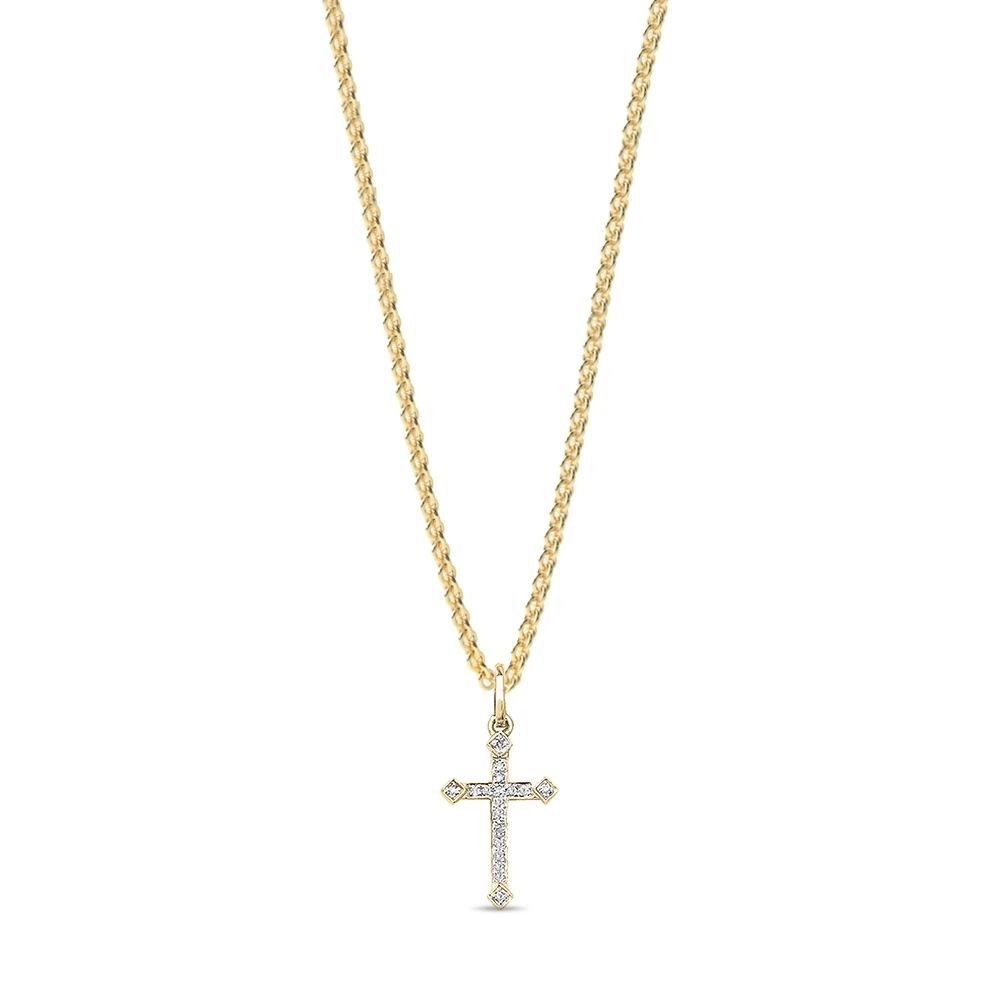 4 Prong Yellow Gold Designer shine Cross Pendant Necklaces