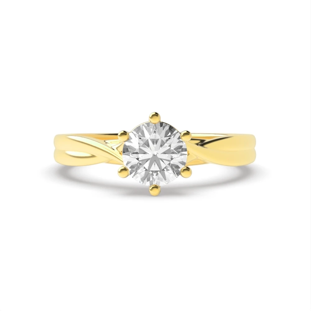 6 Prong Yellow Gold Cross over shoulder Unique Engagement Rings