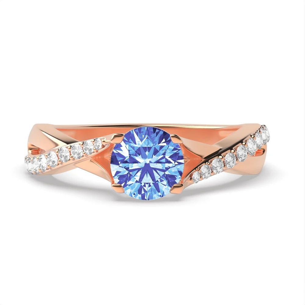4 Prong Rose Gold Cross over shoulder Engagement Rings