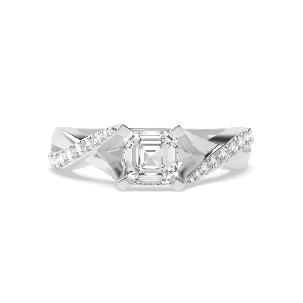 4 Prong Cross over shoulder Twisted Engagement Rings