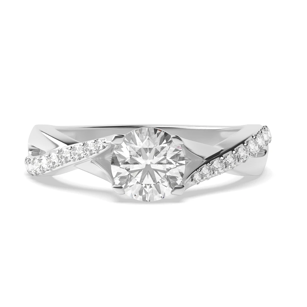 4 Prong White Gold Cross over shoulder Twisted Engagement Rings