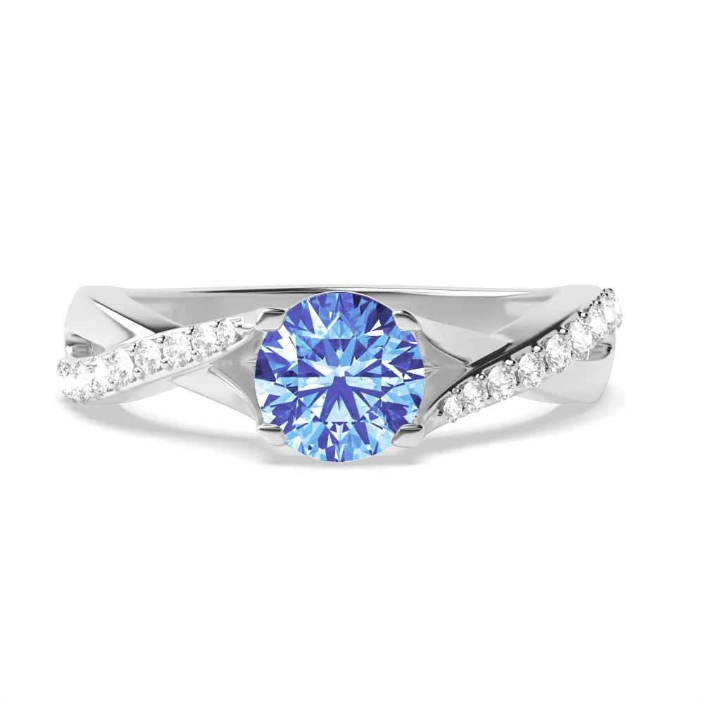 4 Prong White Gold Cross over shoulder Engagement Rings