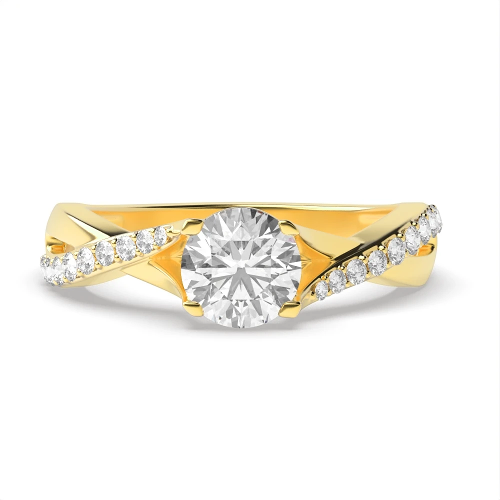 4 Prong Yellow Gold Cross over shoulder Unique Engagement Rings