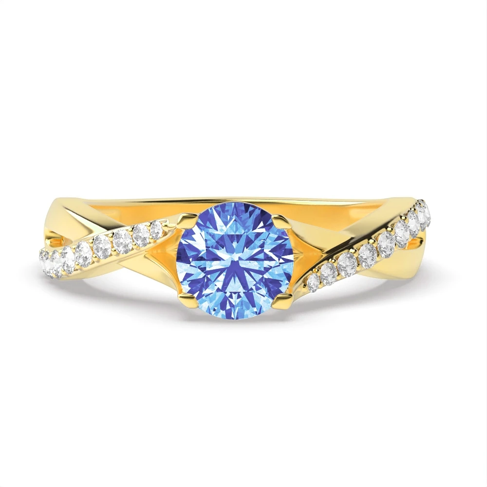 4 Prong Yellow Gold Cross over shoulder Engagement Rings