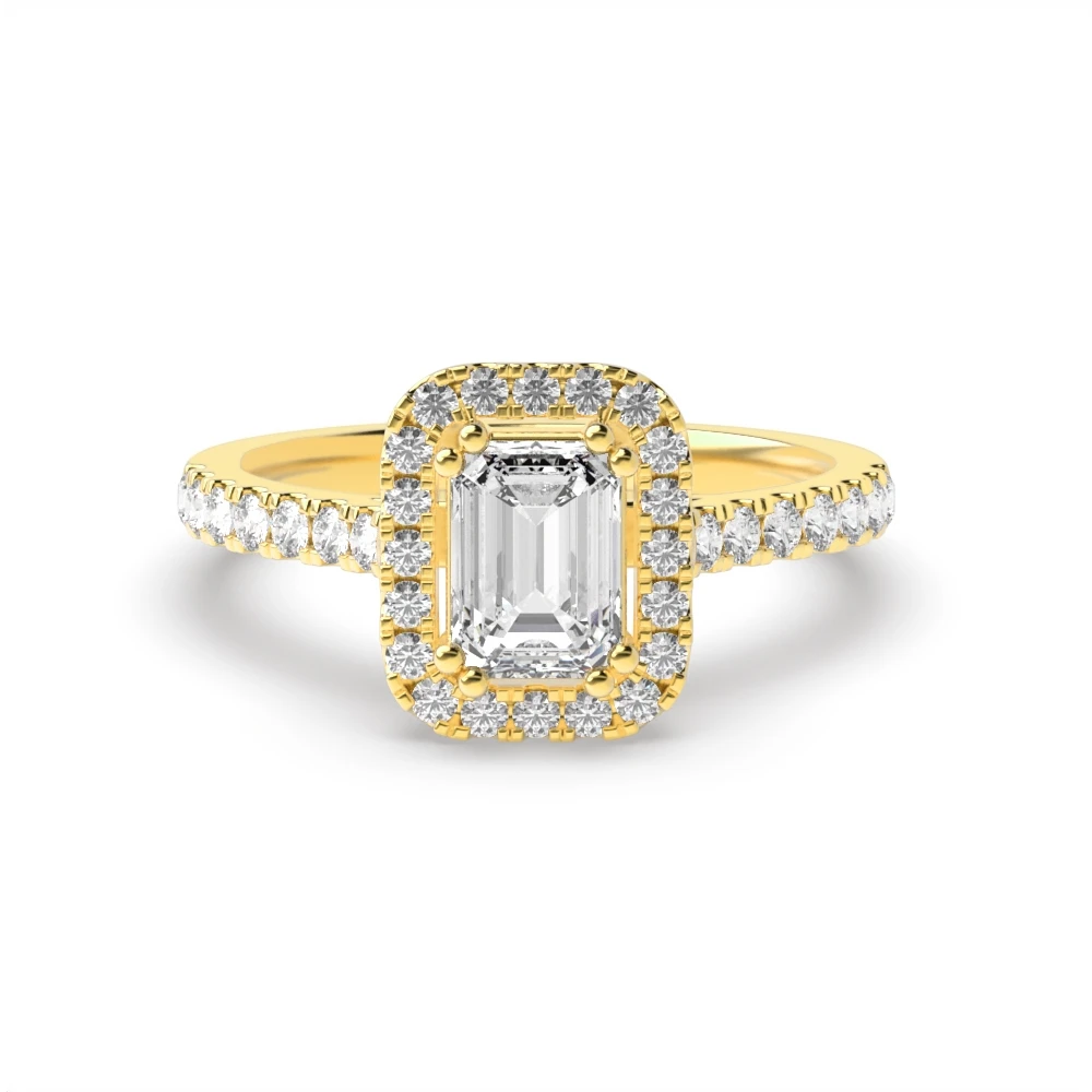 4 Prong Yellow Gold Twin claws Halo Engagement Rings