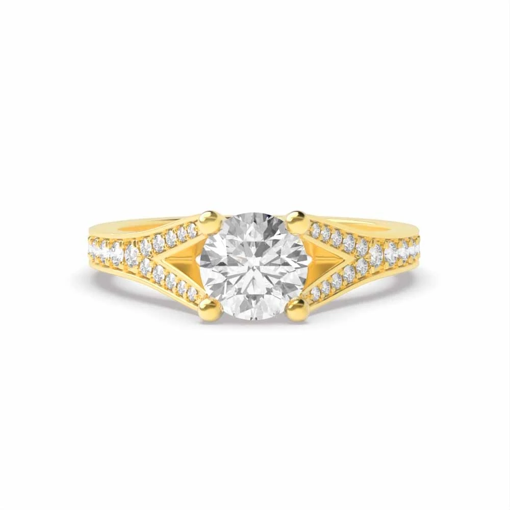4 Prong Yellow Gold Modern fishtail spilt shoulder Unique Engagement Rings