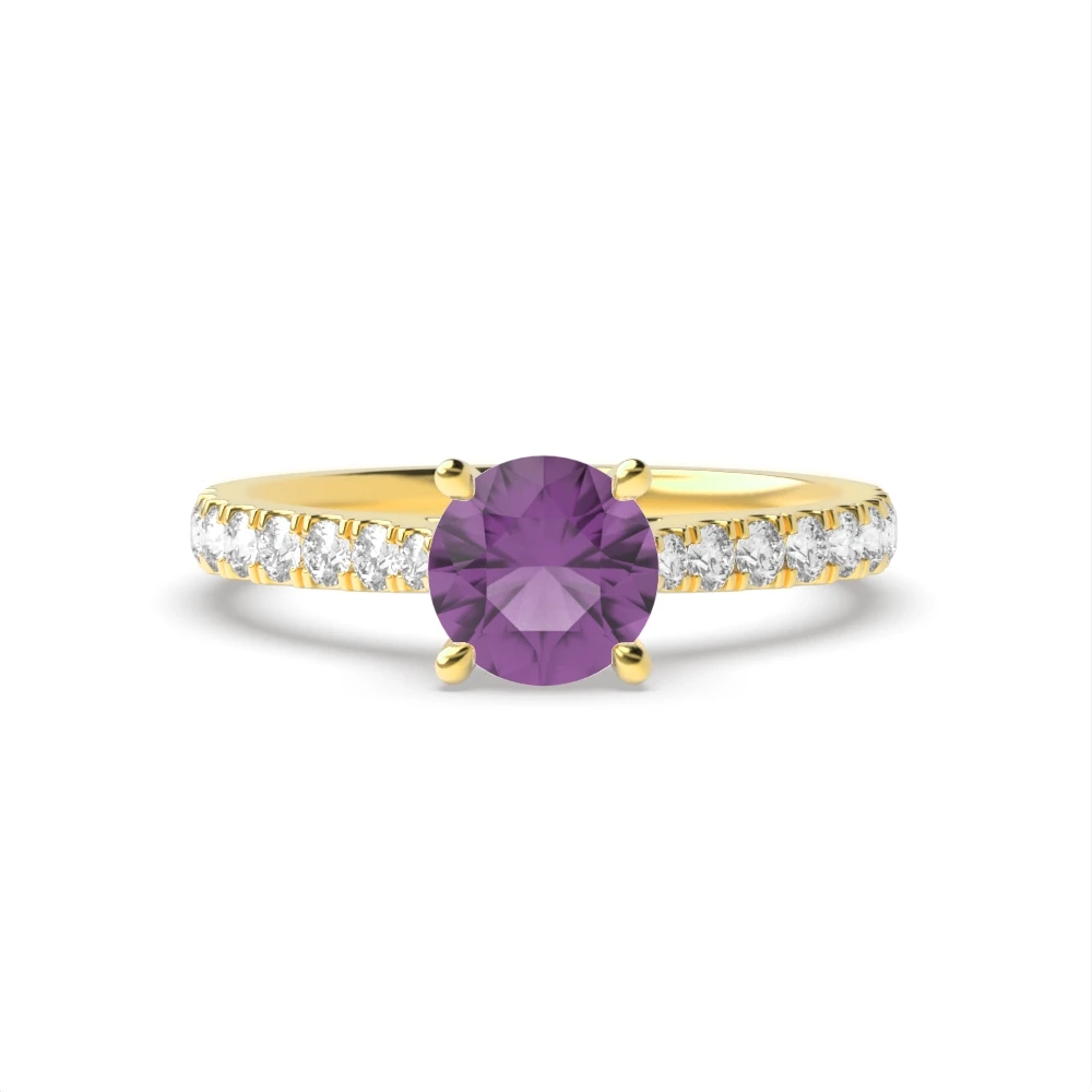 4 Prong Yellow Gold Classic pave set Engagement Rings