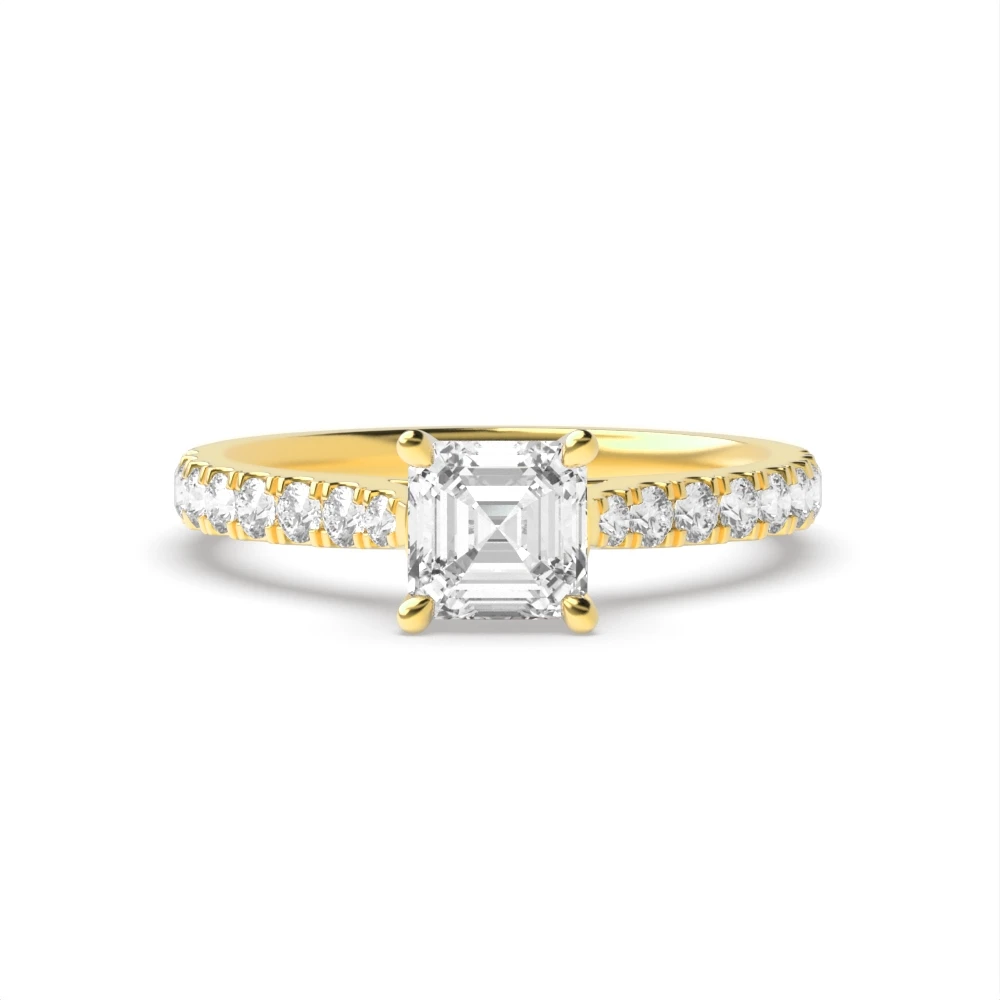 4 Prong Yellow Gold Classic pave set Engagement Rings
