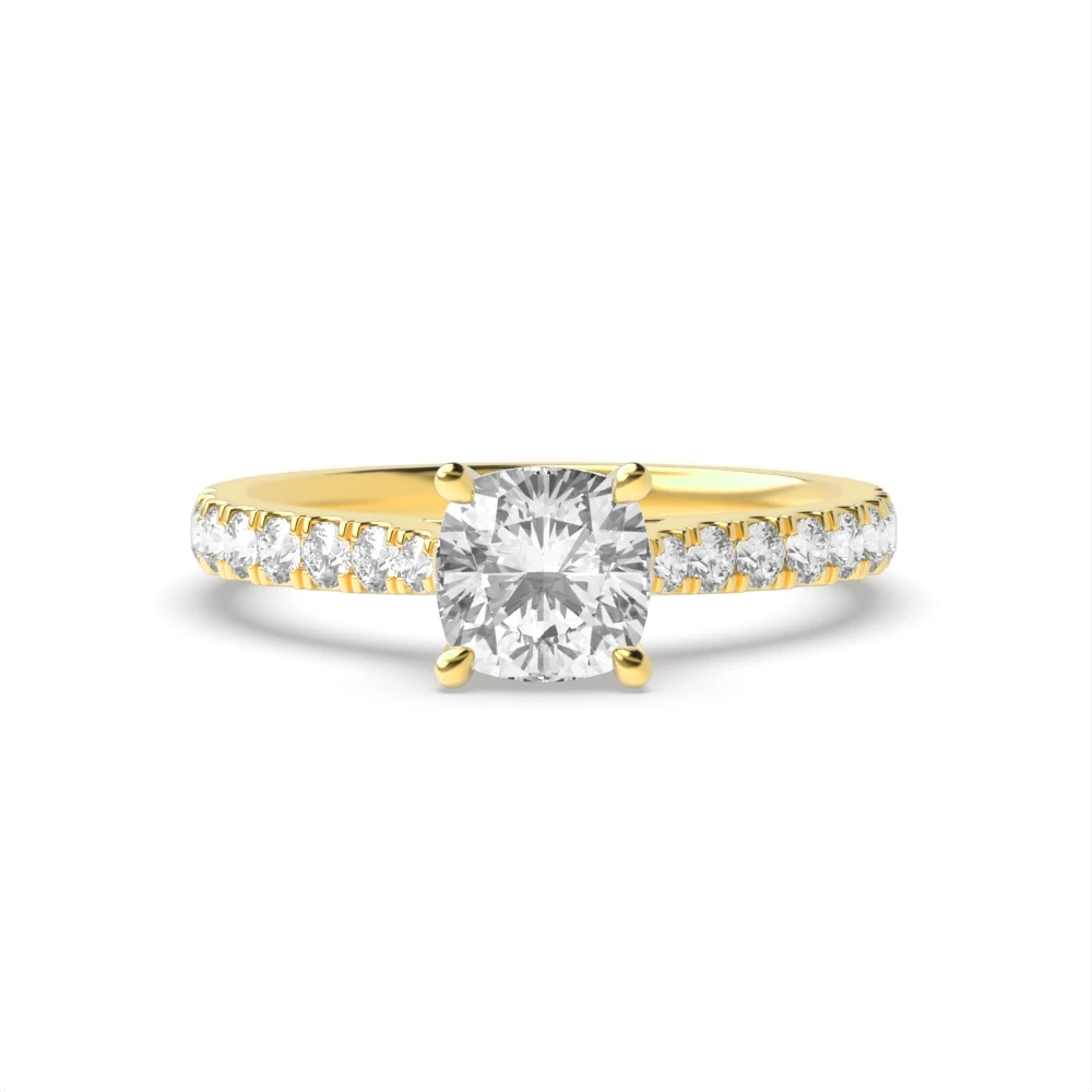 4 Prong Yellow Gold Classic pave set Engagement Rings