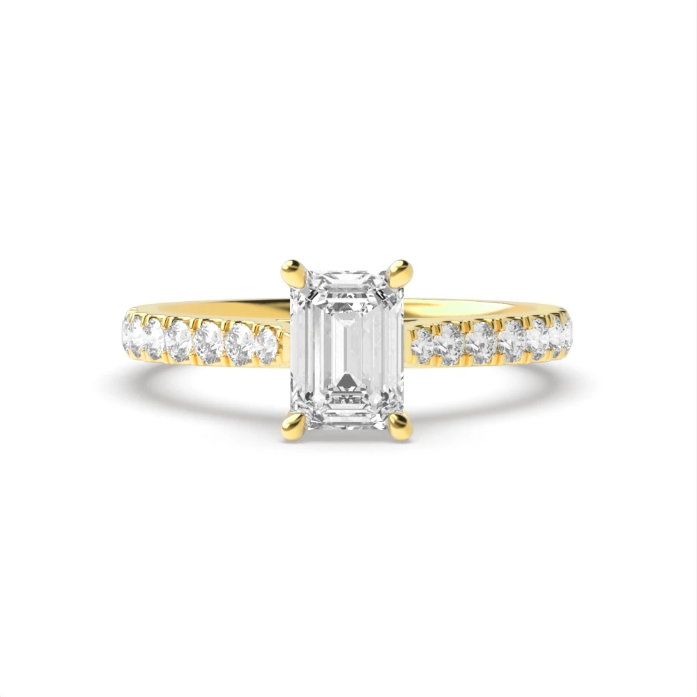 4 Prong Yellow Gold Classic pave set Engagement Rings