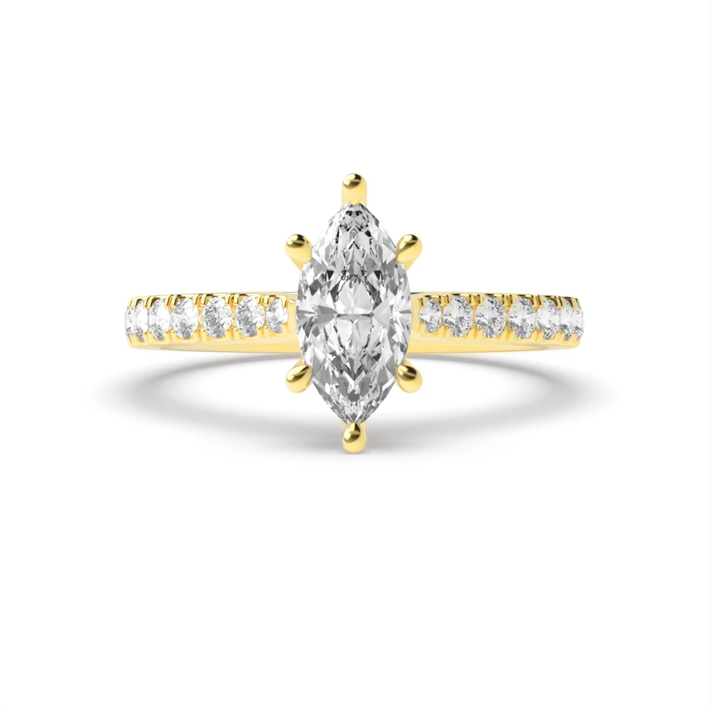 4 Prong Yellow Gold Classic pave set Engagement Rings