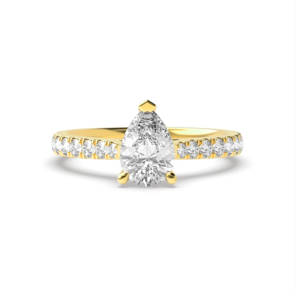 4 Prong Yellow Gold Classic pave set Engagement Rings