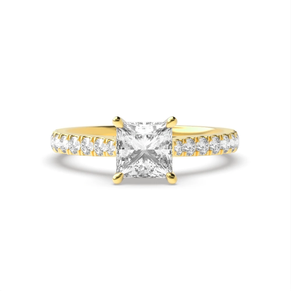 4 Prong Yellow Gold Classic pave set Engagement Rings