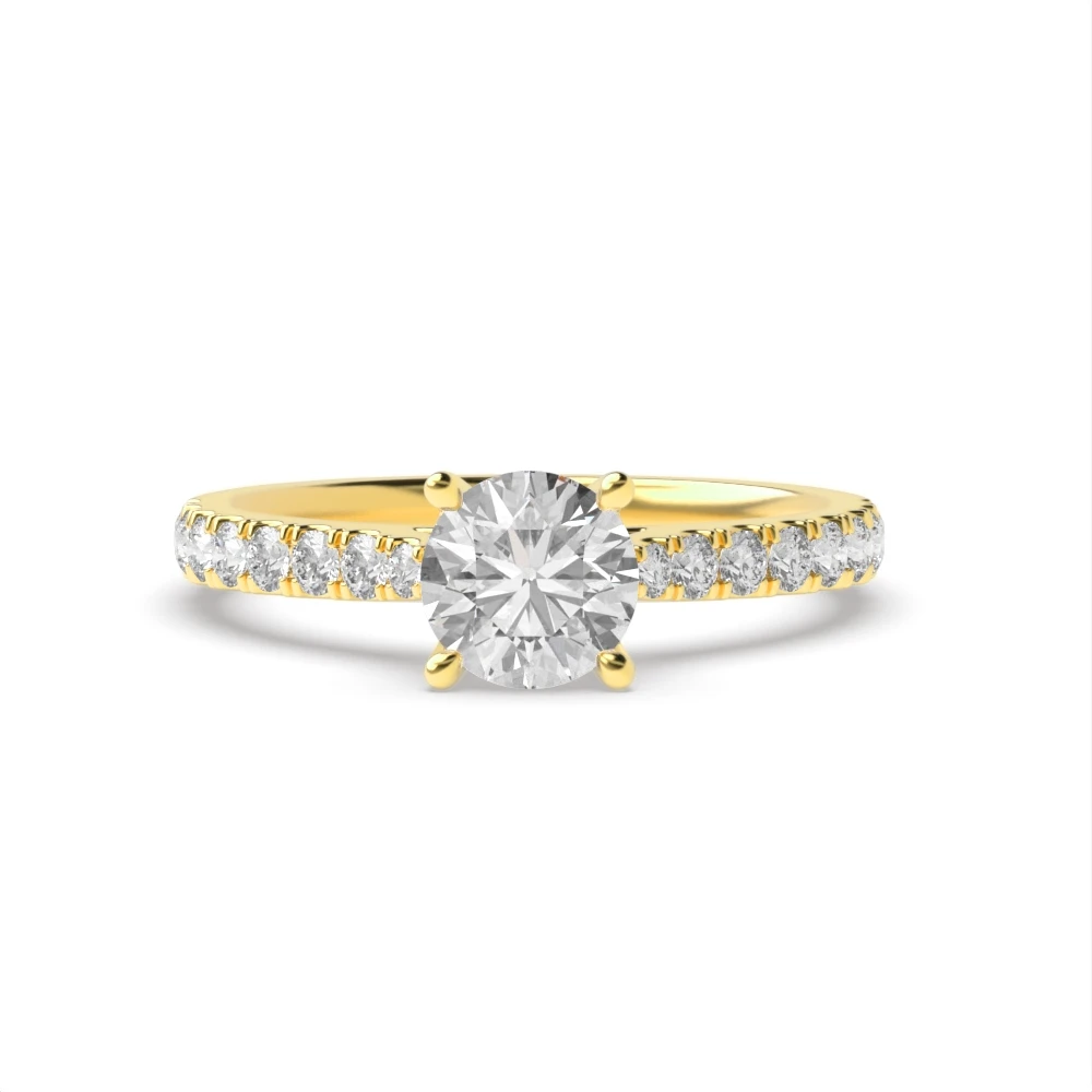4 Prong Yellow Gold Classic pave set Engagement Rings