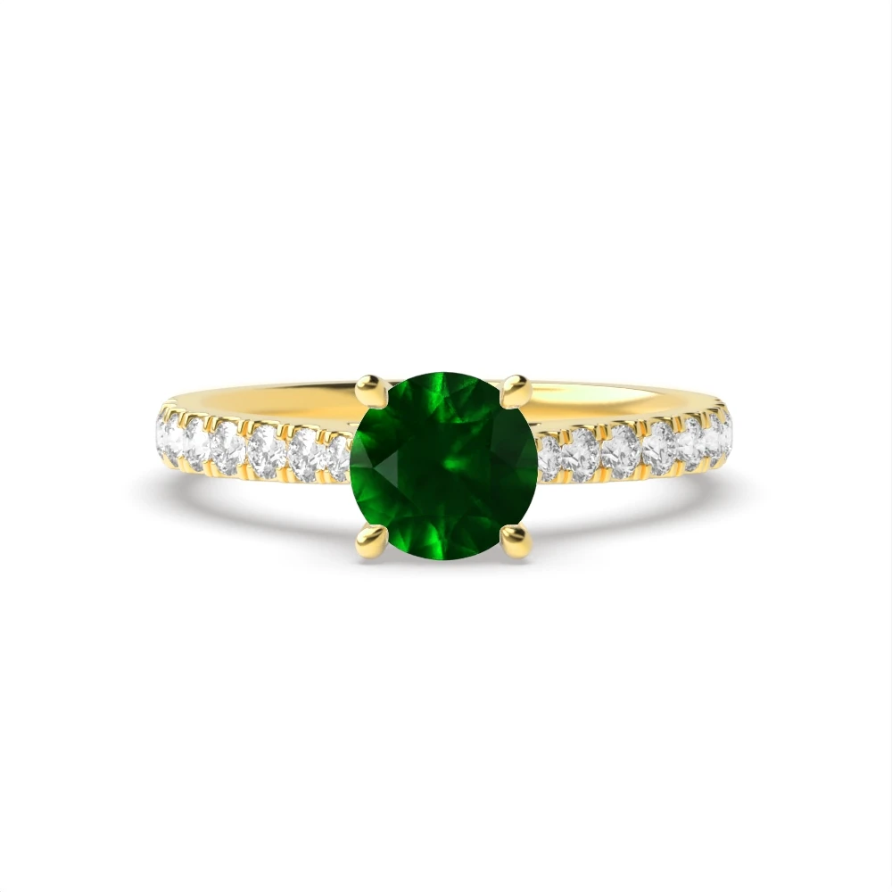 4 Prong Yellow Gold Classic pave set Engagement Rings