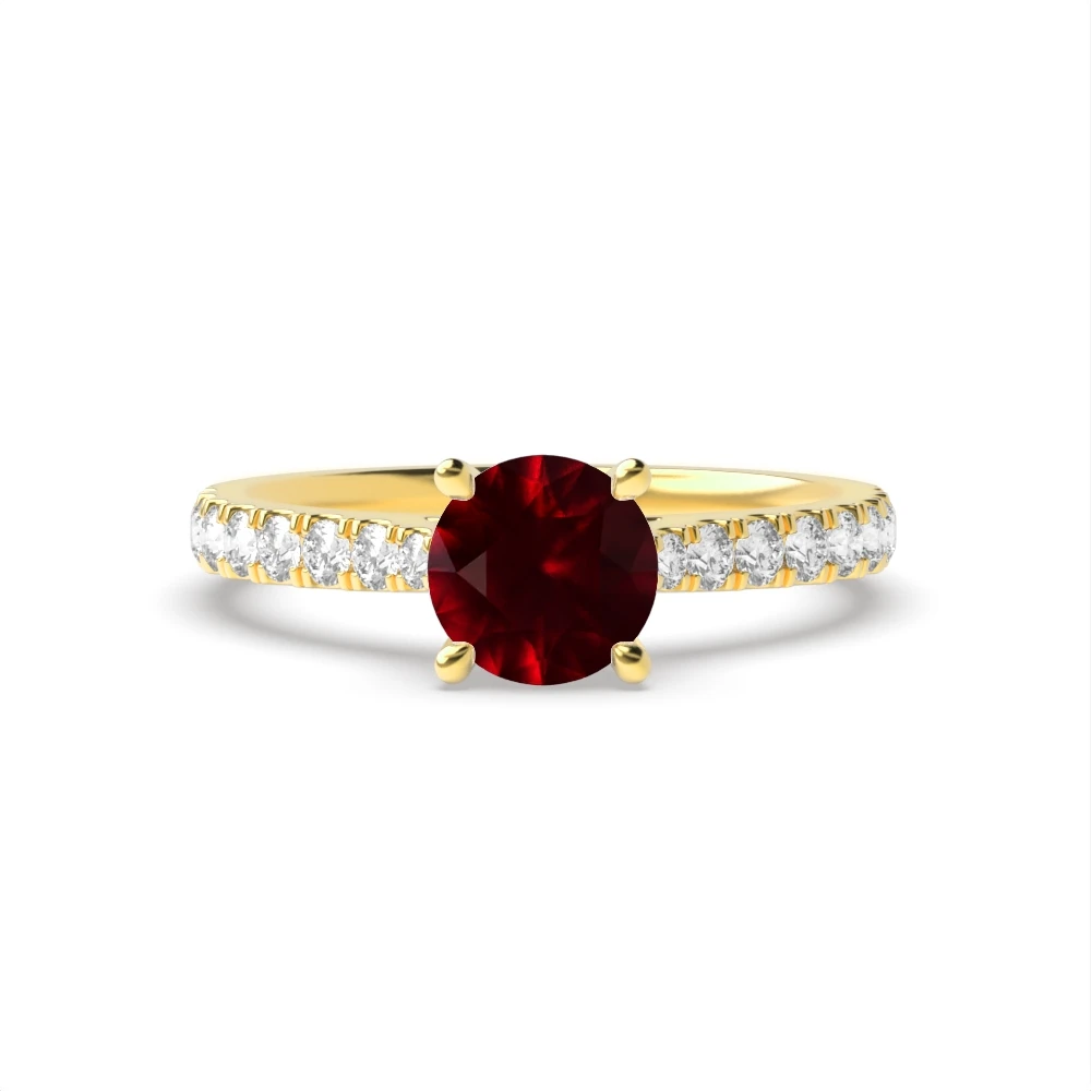 4 Prong Yellow Gold Classic pave set Engagement Rings